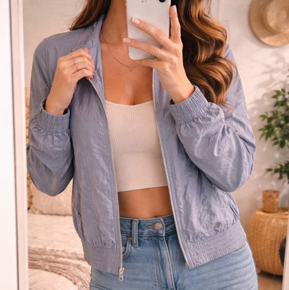 🔥3For25$🔥 CALVIN KLEIN Vintage Bomber Jacket Size 10 Shiny Nylon Y2K 90s Rare